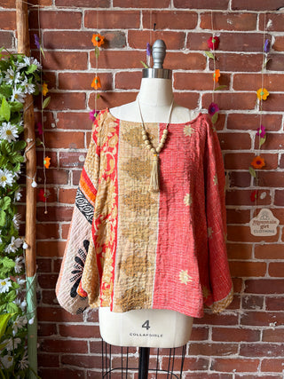 OOAK Summer Collection - Reversible Cosmic Drift Kantha Poncho Top - 2 Tops in 1!