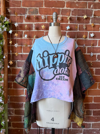 OOAK Autumn Collection - Upcycled Dippin Dots Patchwork Cropped Hi Lo Poncho Top