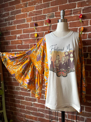 Fleetwood Mac Inspired Botanical Flowy Yellow Bell Sleeve Top