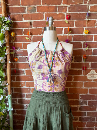 Size 14-20 In Bloom Reversible Kantha Halter Top - 100% Cotton - Fair Trade Made