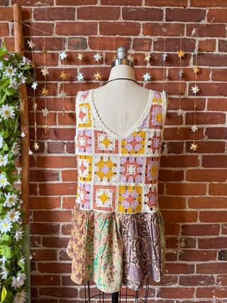 OOAK Autumn Collection - Upcycled Size Medium Crochet Patchwork Layering Tank Top