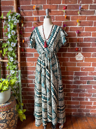 Size Small-Medium Meadow Mosaic 100% Cotton Short Sleeve Dress - Fair Trade Made