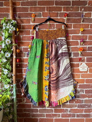 Coffee In The Morning Kantha Ruffle Wide Leg Lounge Pants - Fits up to 2X - Fair Trade Made