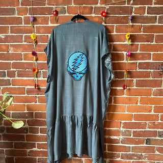 Slate Blue Embroidered Grateful Dead Inspired Kimono