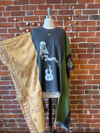 Upcycled Dolly Parton Inspired Hi Lo Kantha Poncho Top