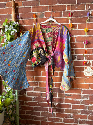 Plus Size Nova Kantha Bell Sleeve Wrap Top- 100% Cotton - Fair Trade Made