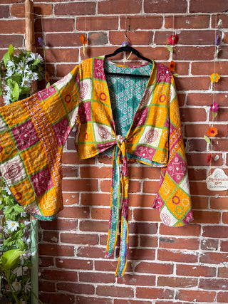 Free Size Nova Kantha Bell Sleeve Wrap Top