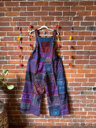 Juniper Patchwork Wide Leg Overalls - Purples