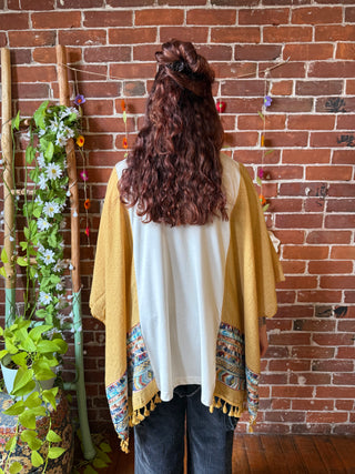 Dolly Parton Inspired Yellow Tassel Embroidered Poncho