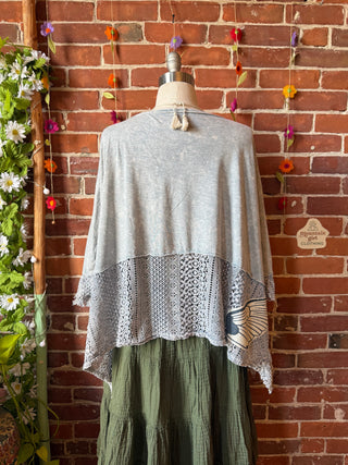 OOAK Summer Collection - Upcycled Luna Butterfly Flowy Trapeze Style Top 🦋 Stone Gray