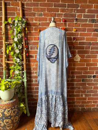 Blue Paisley Grateful Dead Skull Roses Inspired Kimono