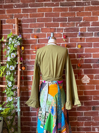 Olive Nova Bell Sleeve 100% Cotton Wrap Top - Fair Trade Made