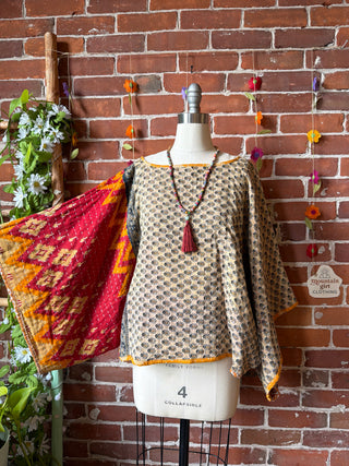 OOAK Summer Collection - Reversible Cosmic Drift Kantha Poncho Top - 2 Tops in 1