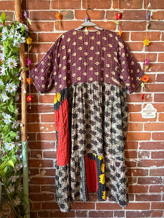 Coffee In The Morning Kantha Dress - Fits up to 3X - 100% Cotton- Fair Trade Made