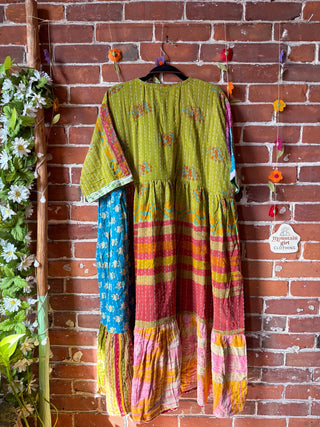 Coffee In The Morning Kantha Dress - Fits up to 3X - 100% Cotton- Fair Trade Made
