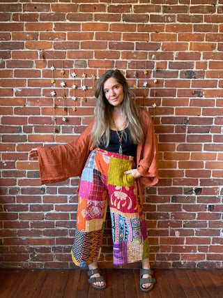 Winona Kantha Patchwork Cropped Wide Leg Pants