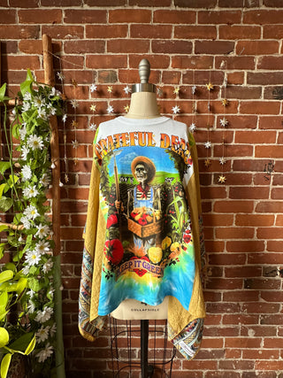 Grateful Dead Keep It Green Inspired Embroidered Poncho Top