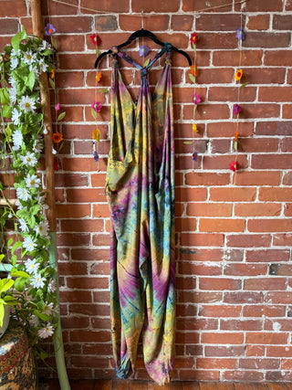 Ophelia Festival Season Tie Dye Jumpsuit / Overalls -Green Rainbow - Final Sale