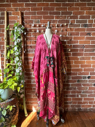 OOAK Autumn Collection-Reversible Stardust Kantha Ruana Jacket With Pockets