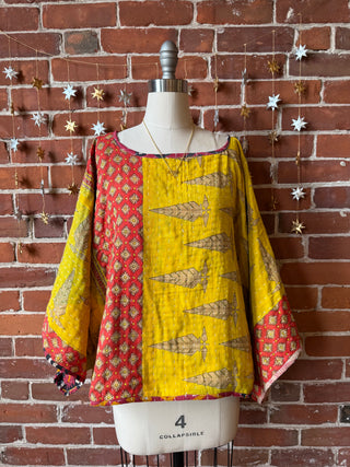 Cosmic Drift Reversible Kantha Poncho Top