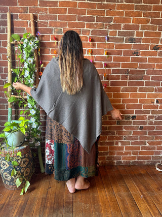 100% Cotton Autumn Stroll Poncho - Dark Taupe