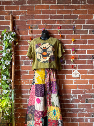 Cotton Bee Flower Stone Wash Cropped Tee -Fair Trade Made