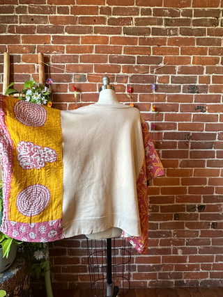 OOAK Autumn Collection- Upcycled Rolling Stones Inspired  Kantha Poncho Sweatshirt