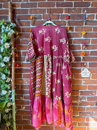 Coffee In The Morning Kantha Dress - Fits up to 3X - 100% Cotton- Fair Trade Made