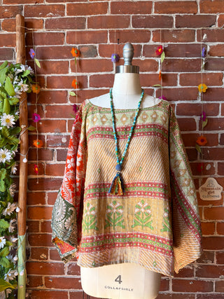 OOAK Summer Collection - Reversible Cosmic Drift Kantha Poncho Top - 2 Tops in 1