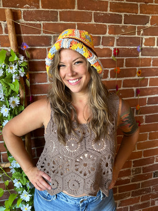 Boho Sunshine Granny Square Chenille Bucket Hat