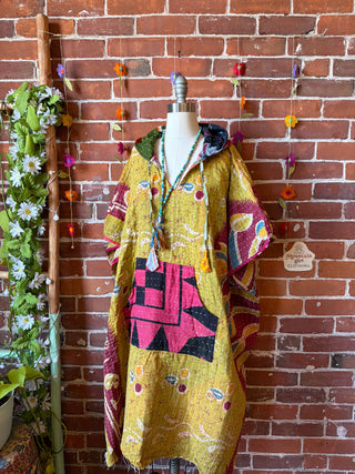 Sierra Dreams Reversible 100% Cotton Kantha Poncho Tunic Hoodie Beach Coverup - Fair Trade Made
