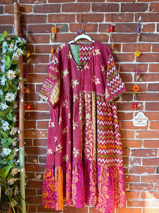Coffee In The Morning Kantha Dress - Fits up to 3X - 100% Cotton- Fair Trade Made
