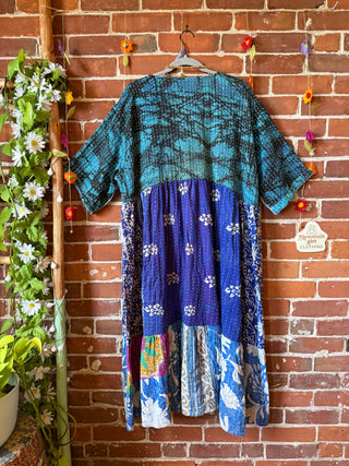 Coffee In The Morning Kantha Dress - Fits up to 3X - 100% Cotton- Fair Trade Made