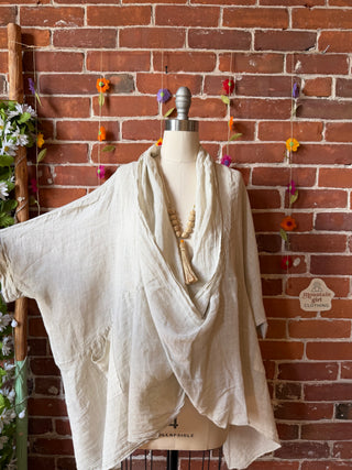 Earth & Sky Linen Cowl Poncho Top - Made in Italy - Multiple Colors Available