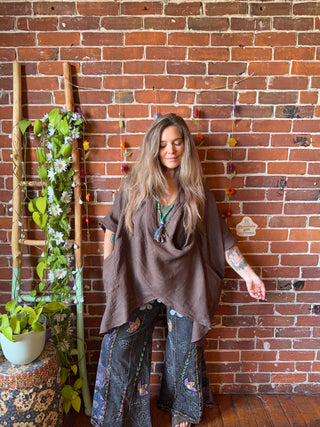 Earth & Sky Linen Cowl Poncho Top - Made in Italy - 2 Colors Available