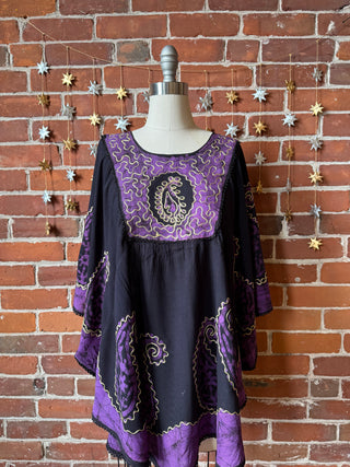 Paisley Artemis Batik Poncho Top - Purple/Black