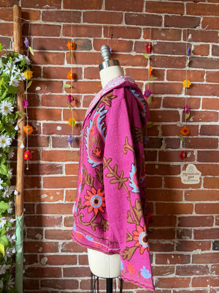 Harvest Bloom Suzani Embroidered Hooded Jacket - Fair Trade Made- Multiple Colors Available- 100% Cotton
