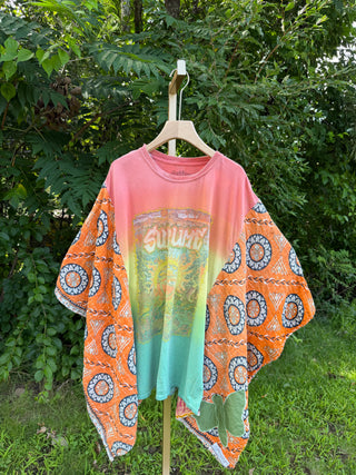OOAK Summer Collection- Upcycled Sublime Inspired Vintage Butterfly Patch Hi Lo Kantha Poncho Tee