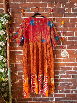 Coffee In The Morning Kantha Dress - Fits up to 3X - 100% Cotton- Fair Trade Made