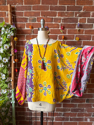 OOAK Spring Collection - Reversible Cosmic Drift Kantha Poncho Top - 2 Tops in 1!