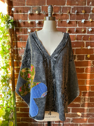 OOAK Autumn Collection - Upcycled Flower Patchwork Poncho Style Top 🌼