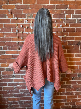 Rust Chenille Chunky Knit Soft Sweater With Pockets