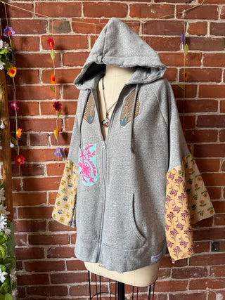 OOAK Autumn Collection- Size Medium Upcycled Thistle Patchwork Bell Sleeve Hoodie