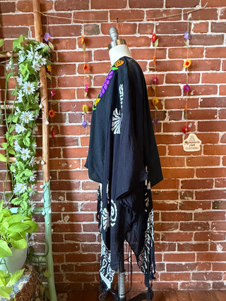 OOAK Autumn Collection- Upcycled Vintage Embroidered Batik Hi Lo Poncho Top