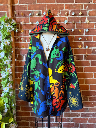 OOAK Autumn Collection - Upcycled Grateful Dead Inspired Mix Fabric Bell Sleeve Robe
