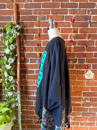 OOAK Autumn Collection- Upcycled Ice Cube Inspired Embroidered Poncho Tee