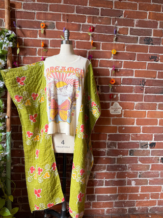 OOAK Summer Collection- Upcycled Dreamer Butterfly Hi Lo Kantha Poncho Tee