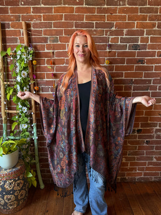 Wildflower Goddess Flowy Woven Fringe Kimono Ruana - Made In Canada