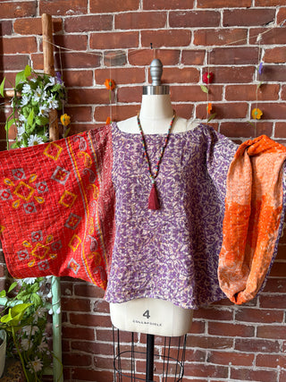 OOAK Spring Collection - Reversible Cosmic Drift Kantha Poncho Top - 2 Tops in 1!