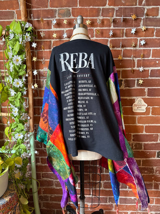 OOAK Winter Collection- Upcycled Silk Patchwork Tie Dye Reba Inspired Hi Lo Poncho Top